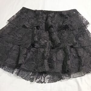 Sachin & Babi Black tiered lace mini skirt Designer XL measurements side-zip